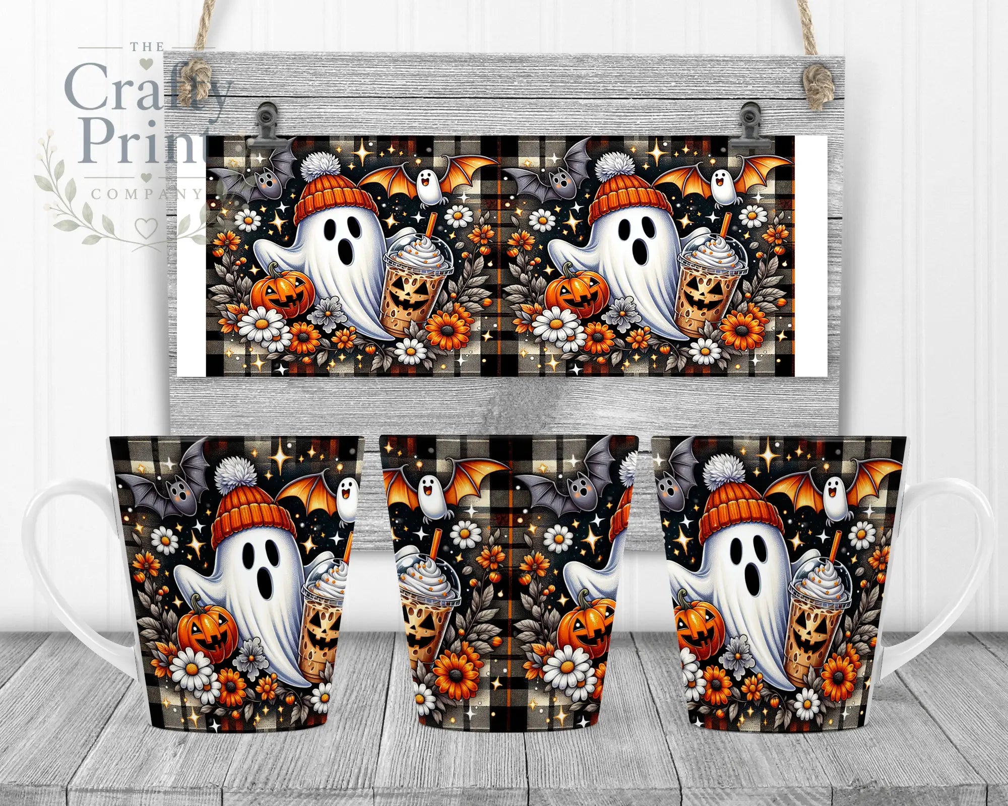 Cute Ghost Pumpkin Mug - 12oz Latte / White Handle & Inner