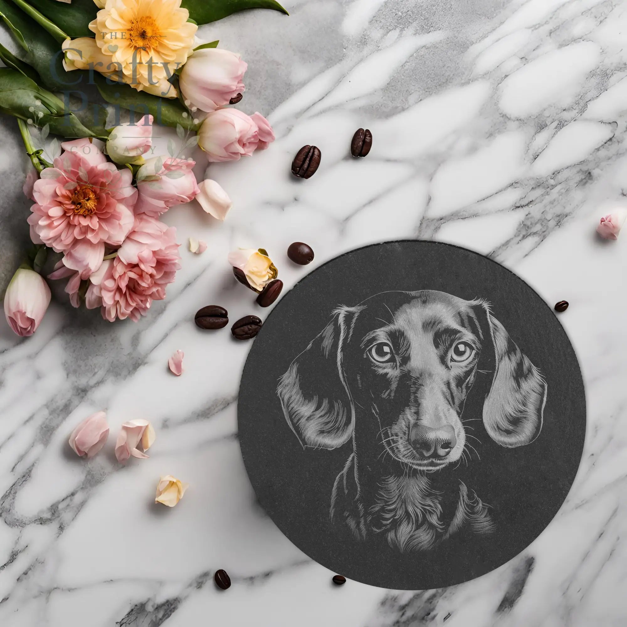 Dachshund Engraved Slate Coaster - Round