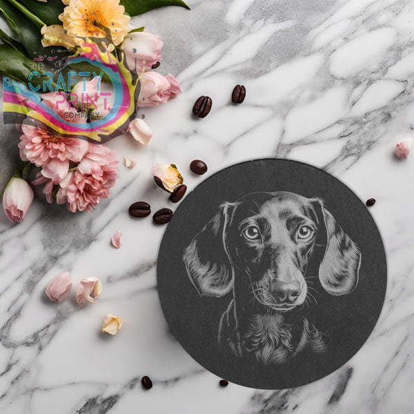 Dachshund Engraved Slate Coaster - Round