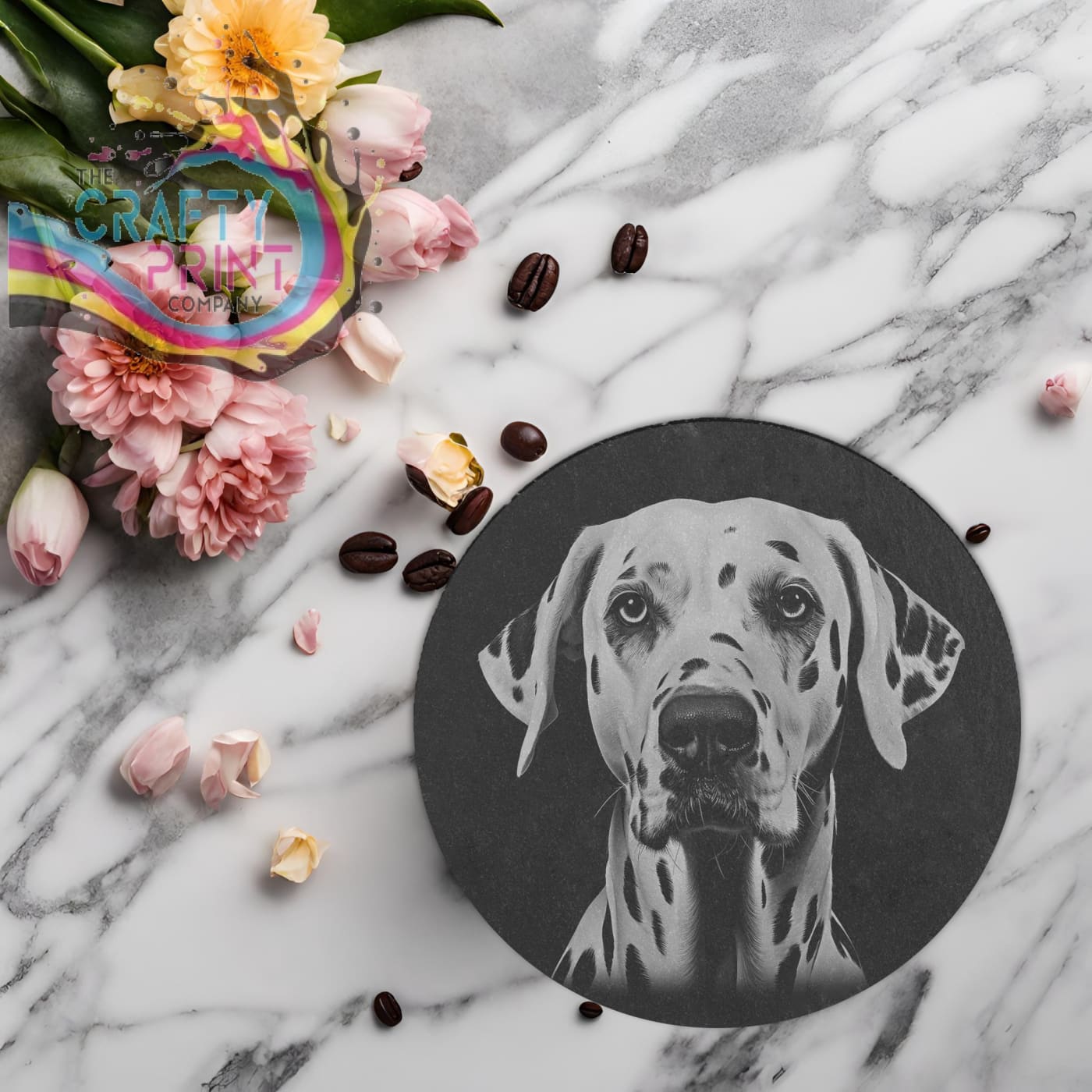 Dalmation Engraved Slate Coaster - Round