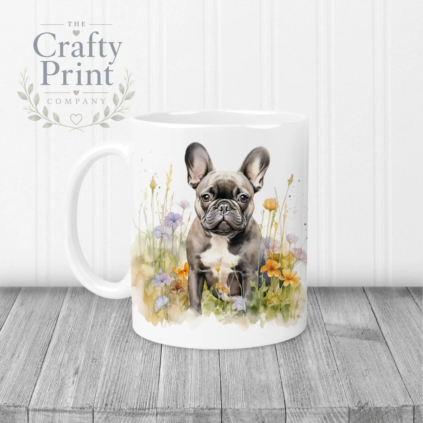 Dark French Bulldog Flowers Mug - 11oz Ceramic / White