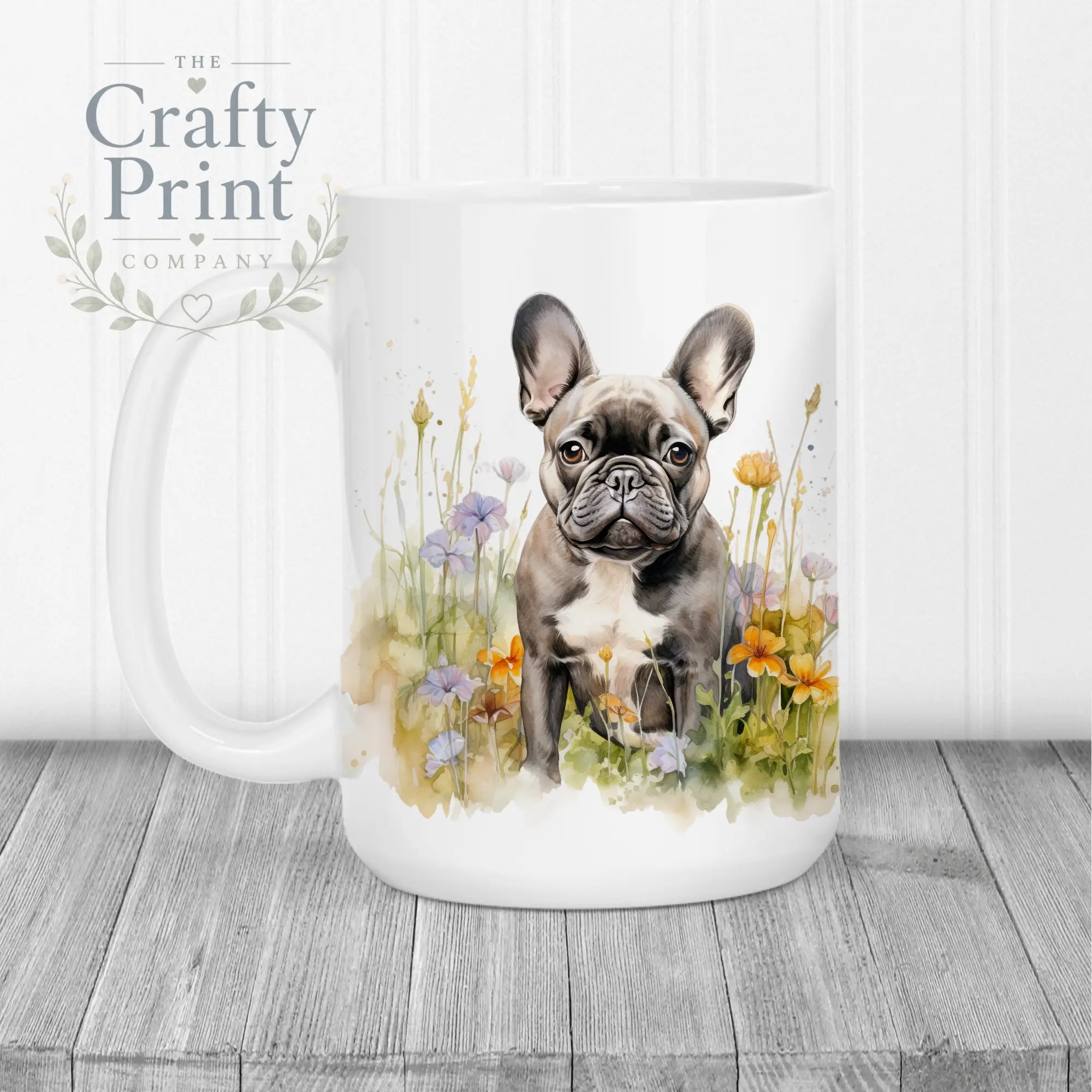 Dark French Bulldog Flowers Mug - 15oz Jumbo / White Handle
