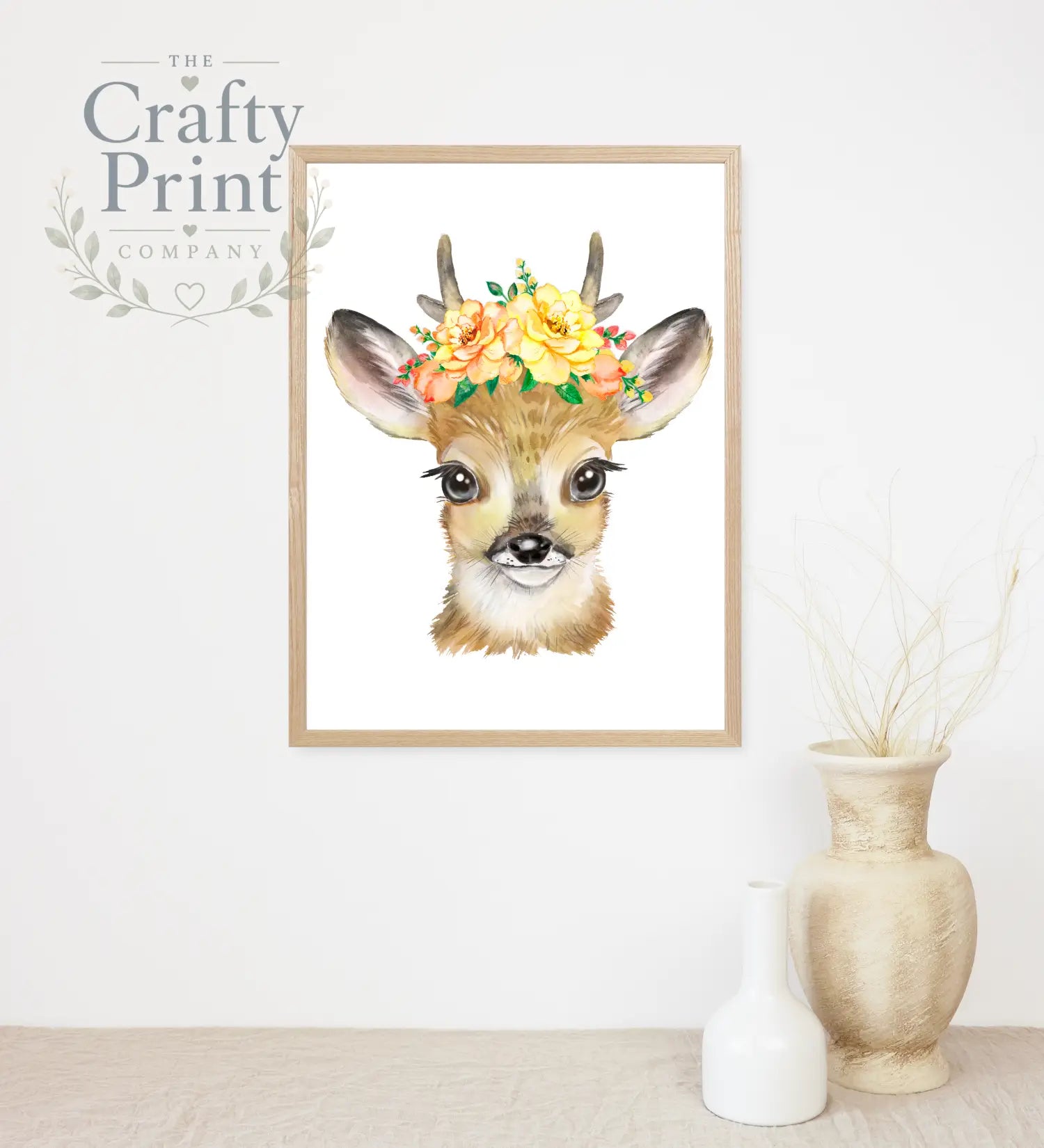 Deer Flower Print - Posters Prints & Visual Artwork