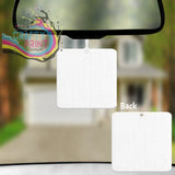 White square car air freshener hanging from rearview mirror with fragrance bottle for custom car air freshener design