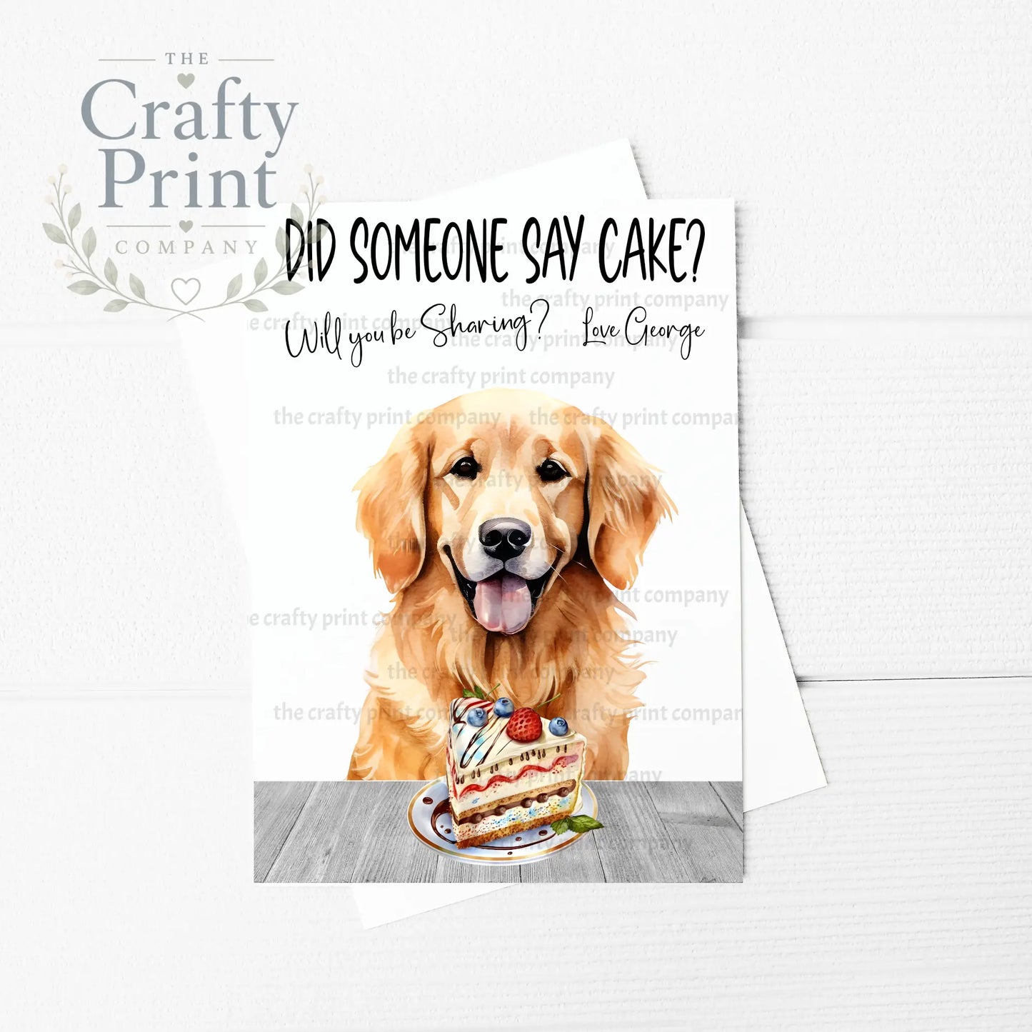 Did someone say cake? Golden Retriever A5 Birthday Card