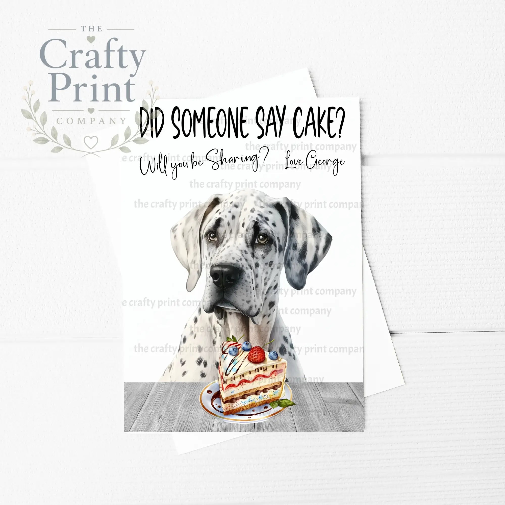 Did someone say cake? Great Dane A5 Birthday Card