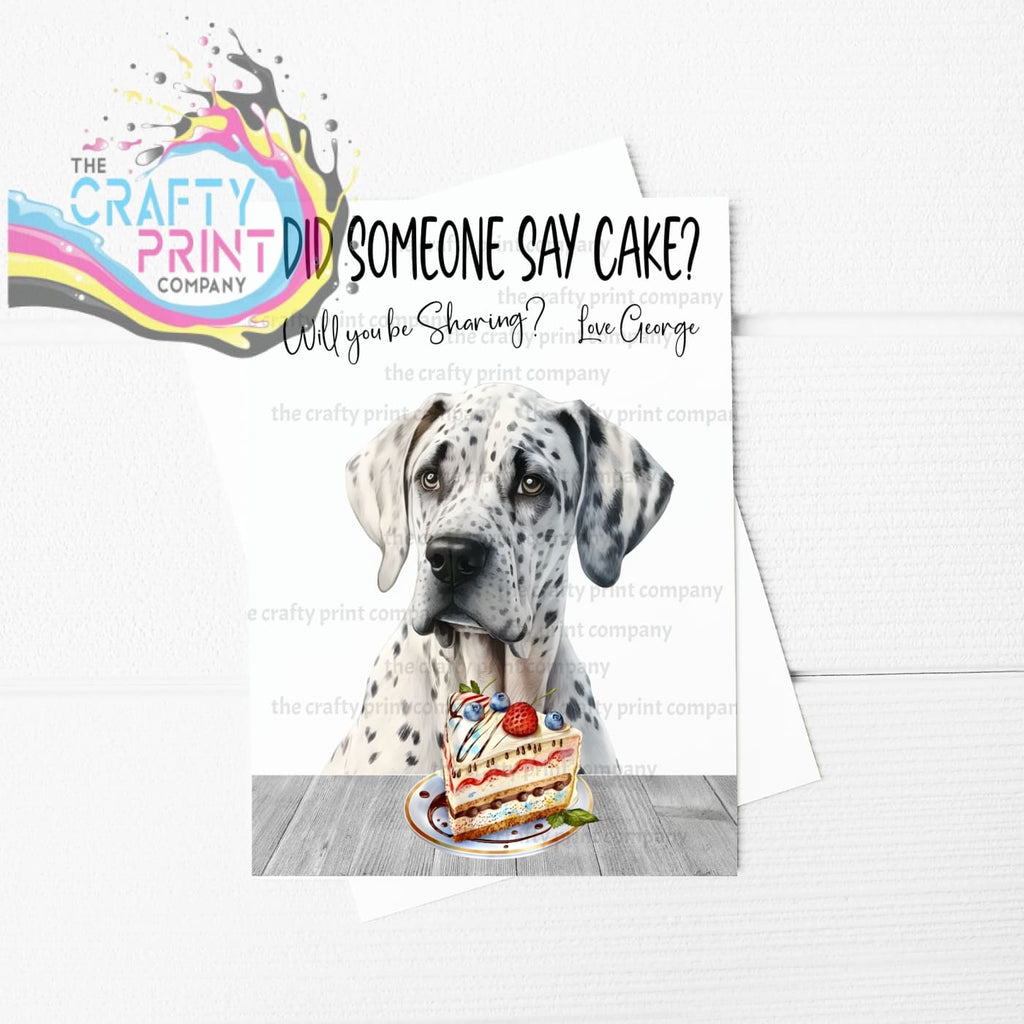 Did someone say cake? Great Dane A5 Birthday Card