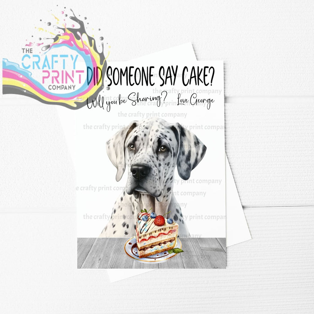 Did someone say cake? Great Dane A5 Birthday Card - Greeting