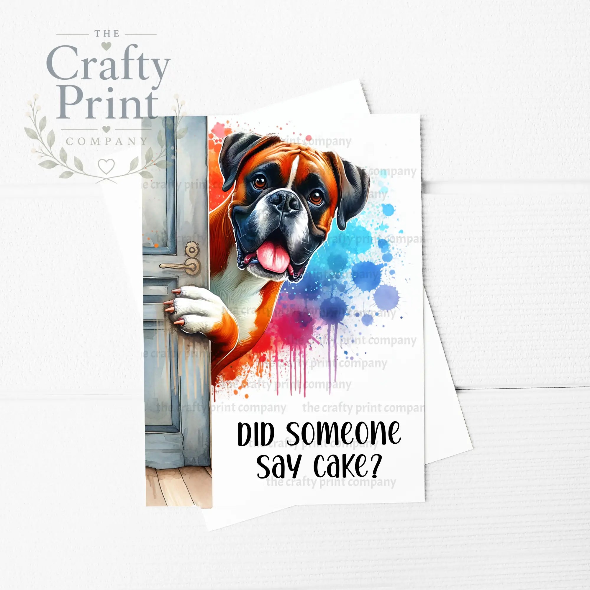 Did someone say cake? Peeking Boxer A5 Birthday Card