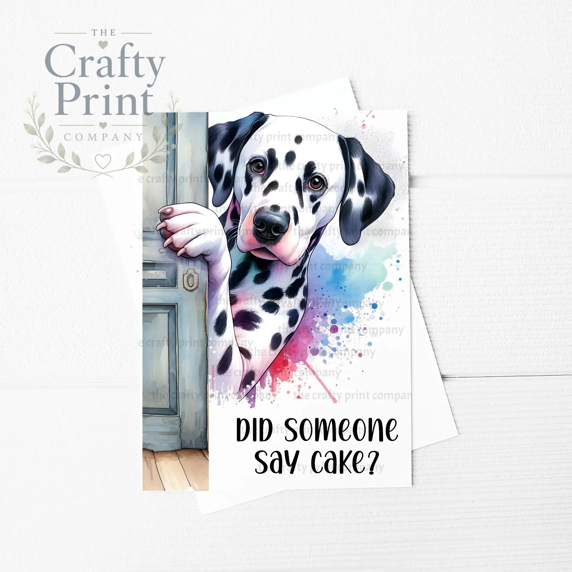 Did someone say cake? Peeking Dalmation A5 Birthday Card
