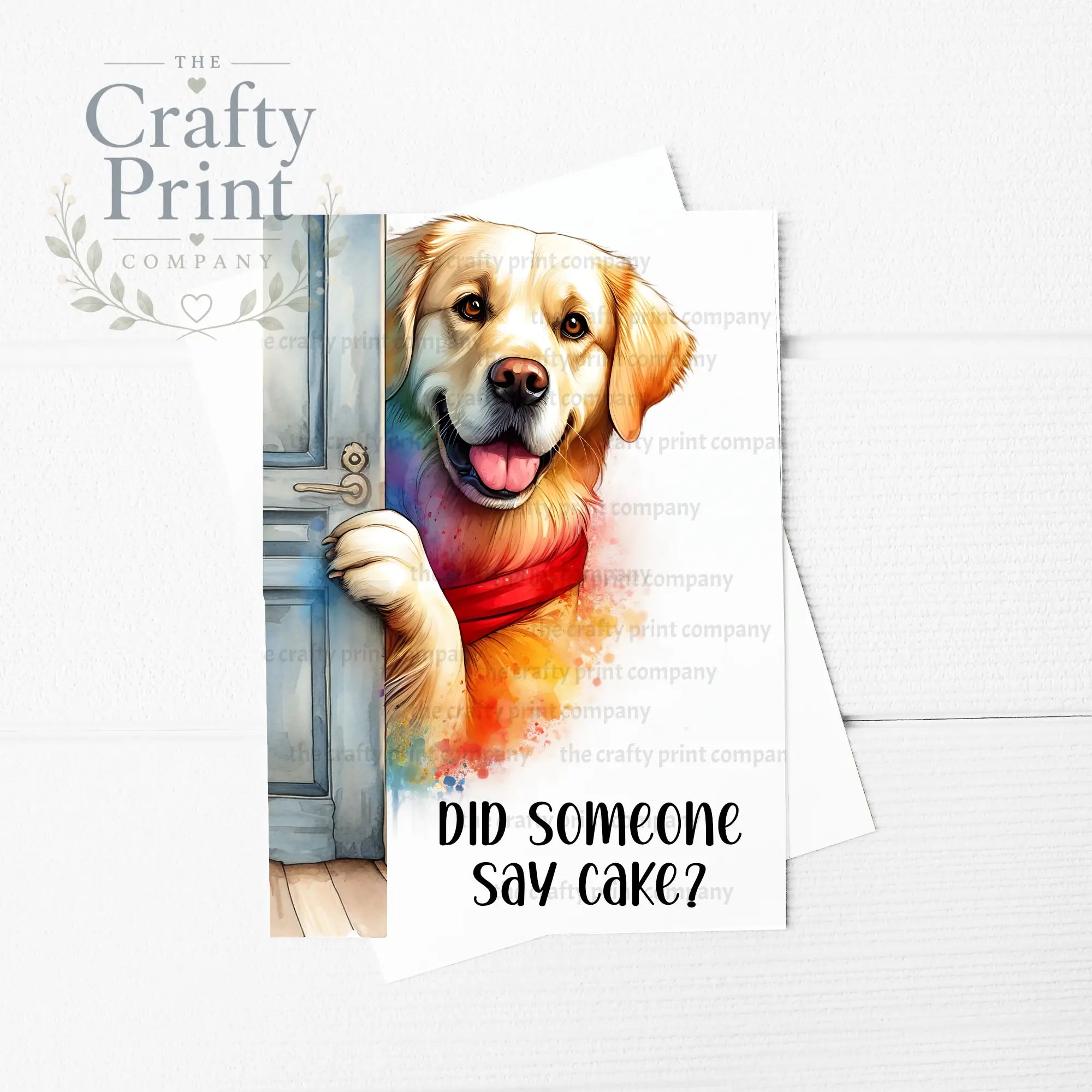 Did someone say cake? Peeking Golden Retriever A5 Birthday