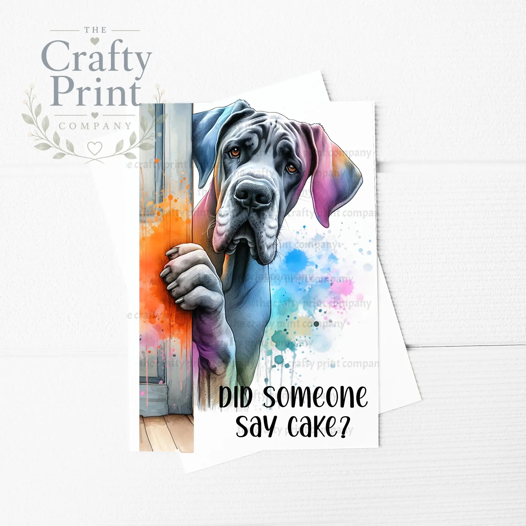 Did someone say cake? Peeking Great Dane A5 Birthday Card