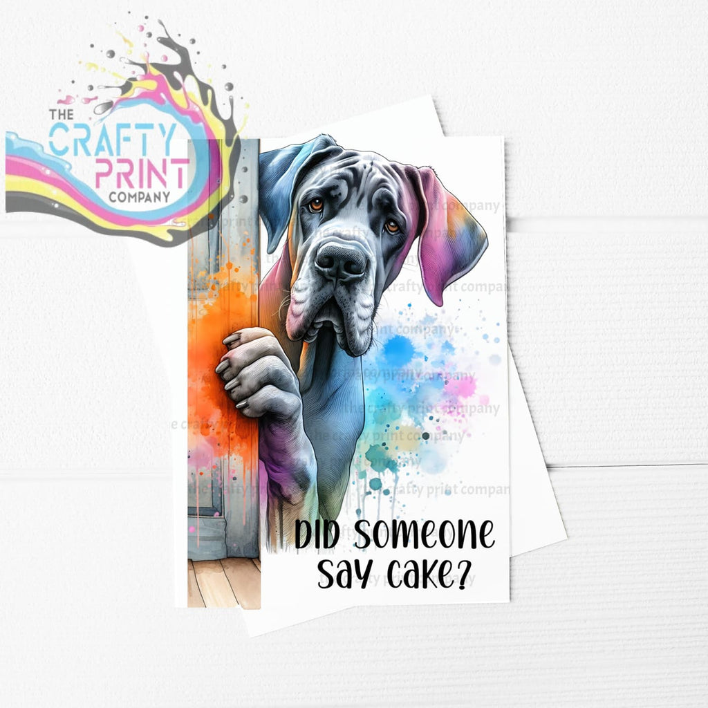 Did someone say cake? Peeking Great Dane A5 Birthday Card