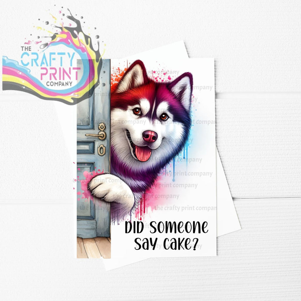 Did someone say cake? Peeking Husky A5 Birthday Card