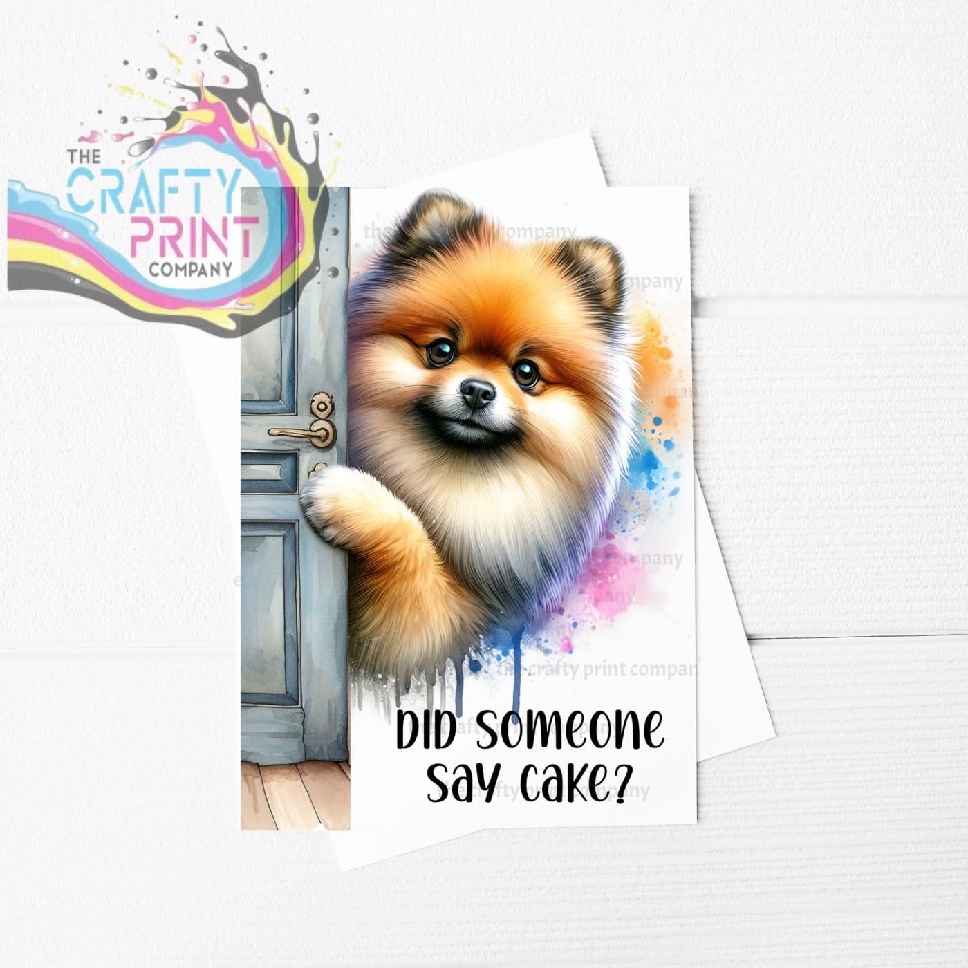 Did someone say cake? Peeking Pomeranian A5 Birthday Card