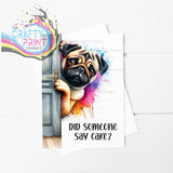 Did someone say cake? Peeking Pug A5 Birthday Card