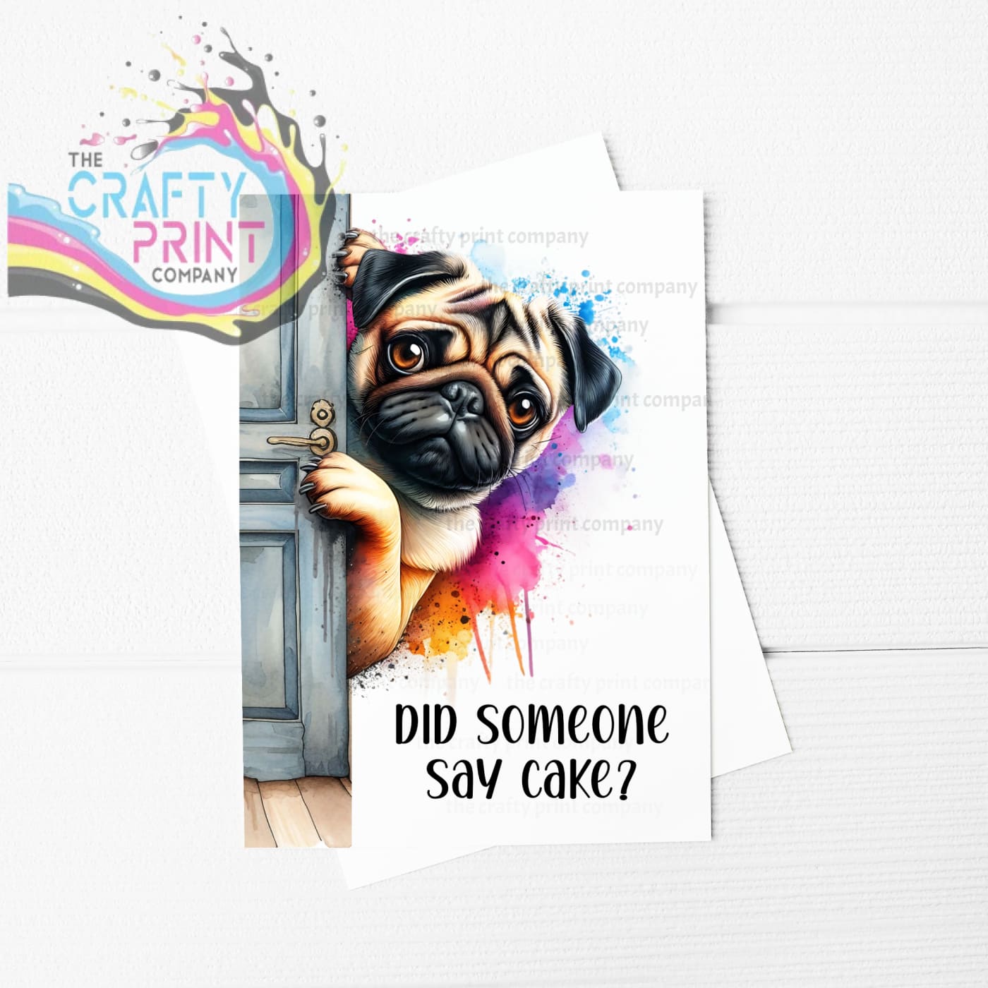 Did someone say cake? Peeking Pug A5 Birthday Card