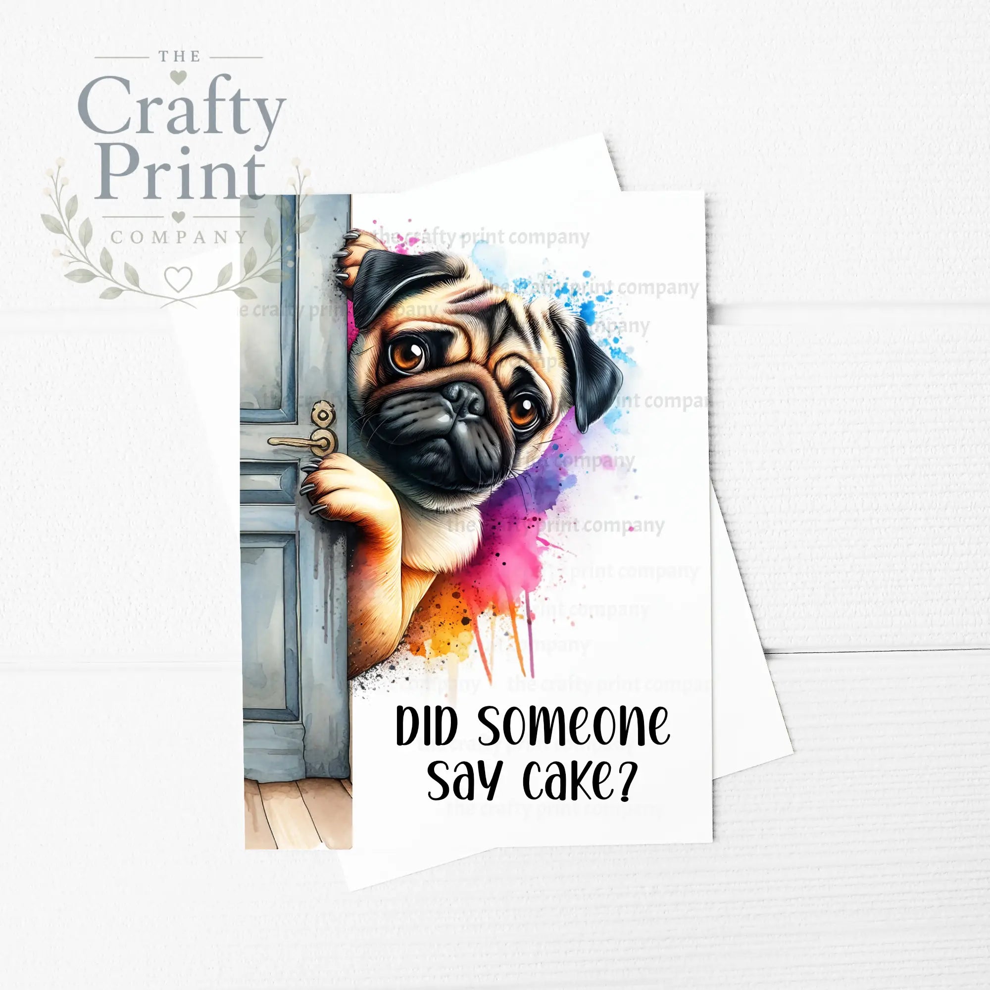 Did someone say cake? Peeking Pug A5 Birthday Card
