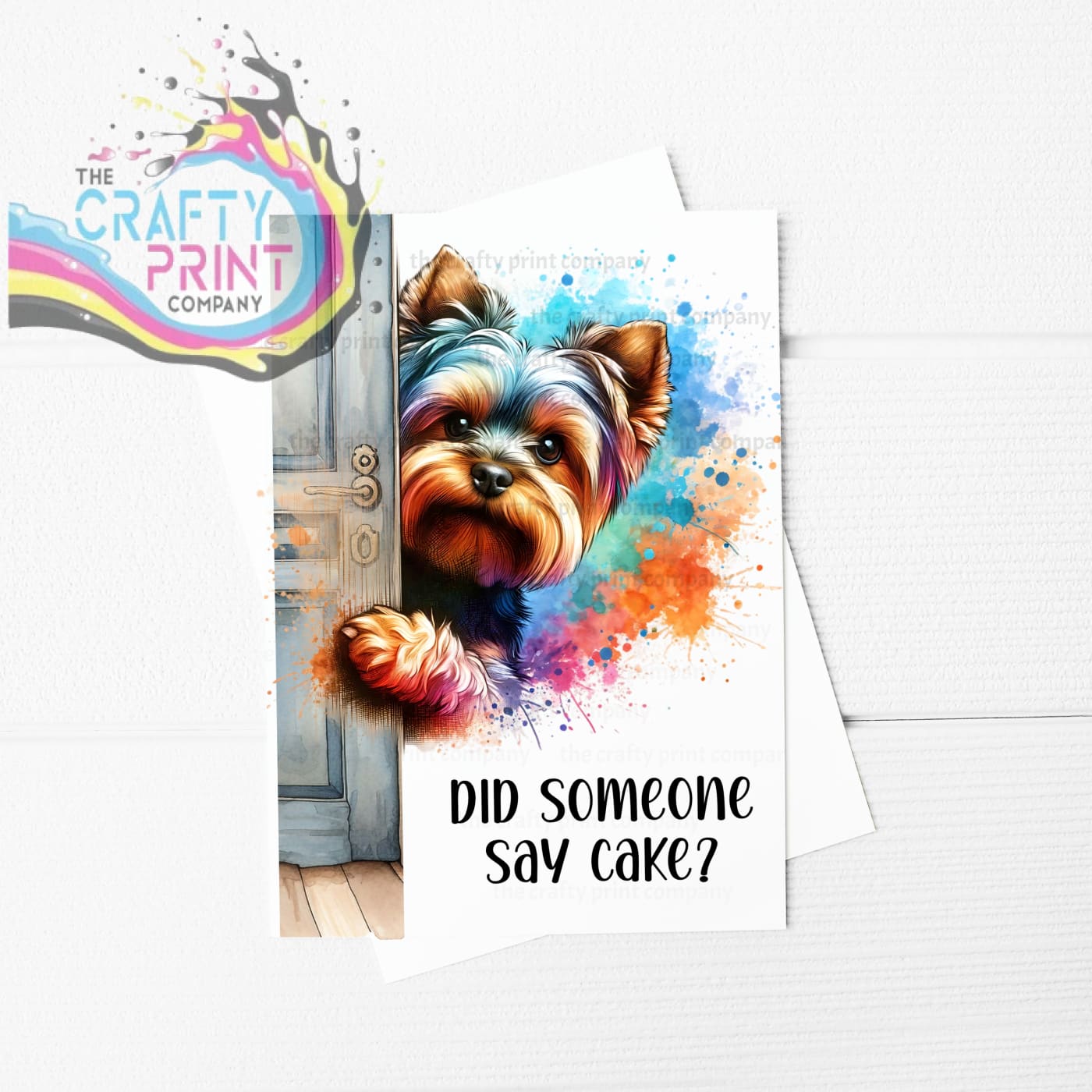 Did someone say cake? Peeking Yorkshire Terrier A5 Birthday