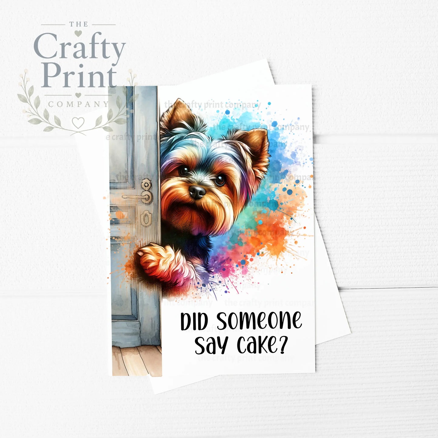 Did someone say cake? Peeking Yorkshire Terrier A5 Birthday