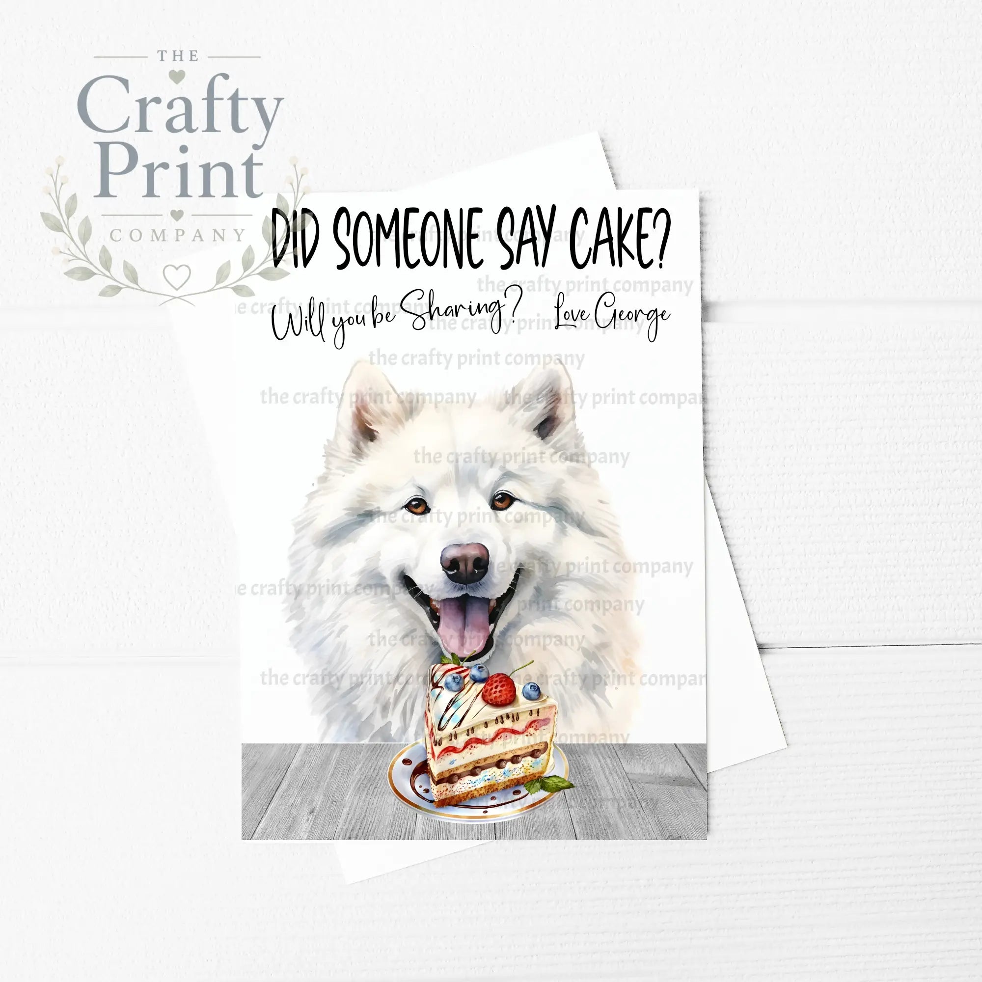 Did someone say cake? Samoyed A5 Birthday Card - Greeting &