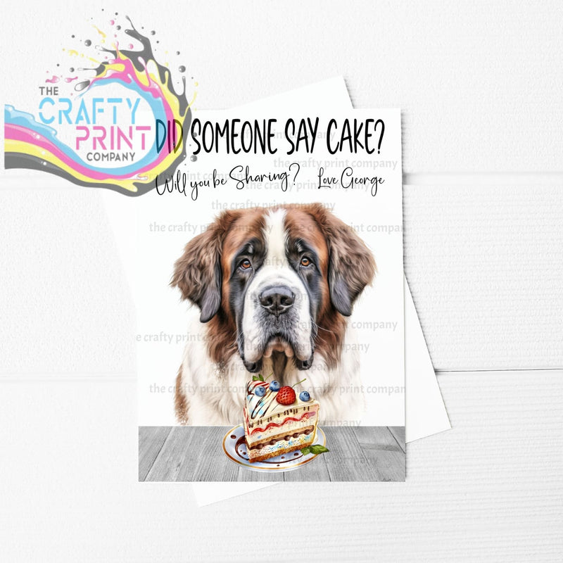 Did someone say cake? St Bernard A5 Birthday Card