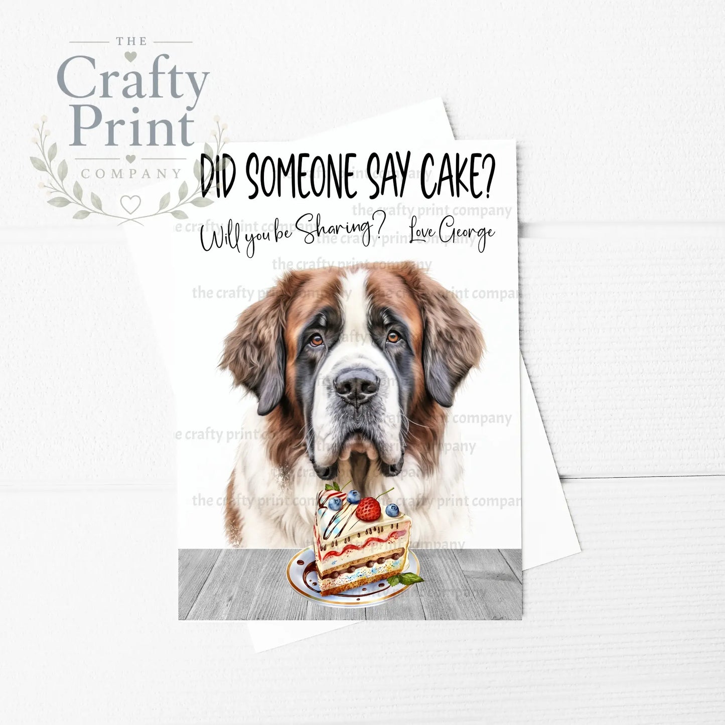 Did someone say cake? St Bernard A5 Birthday Card