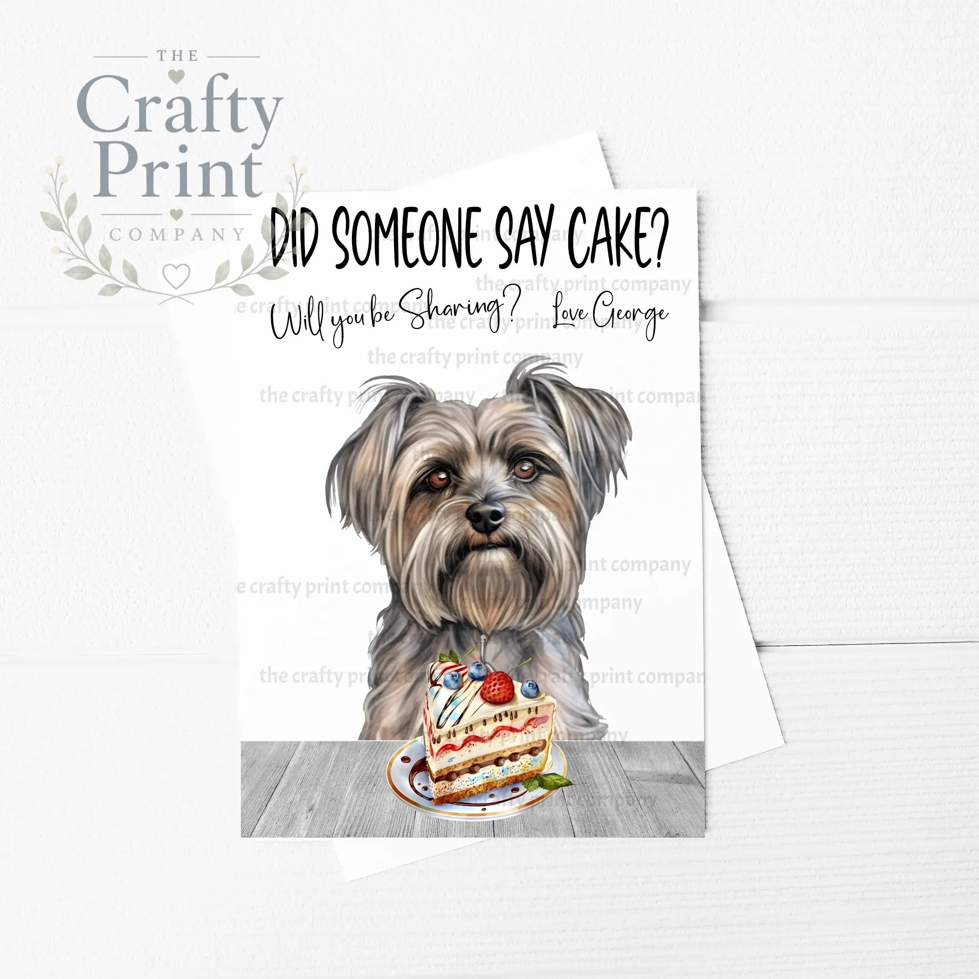 Did someone say cake? Yorkshire Terrier A5 Birthday Card
