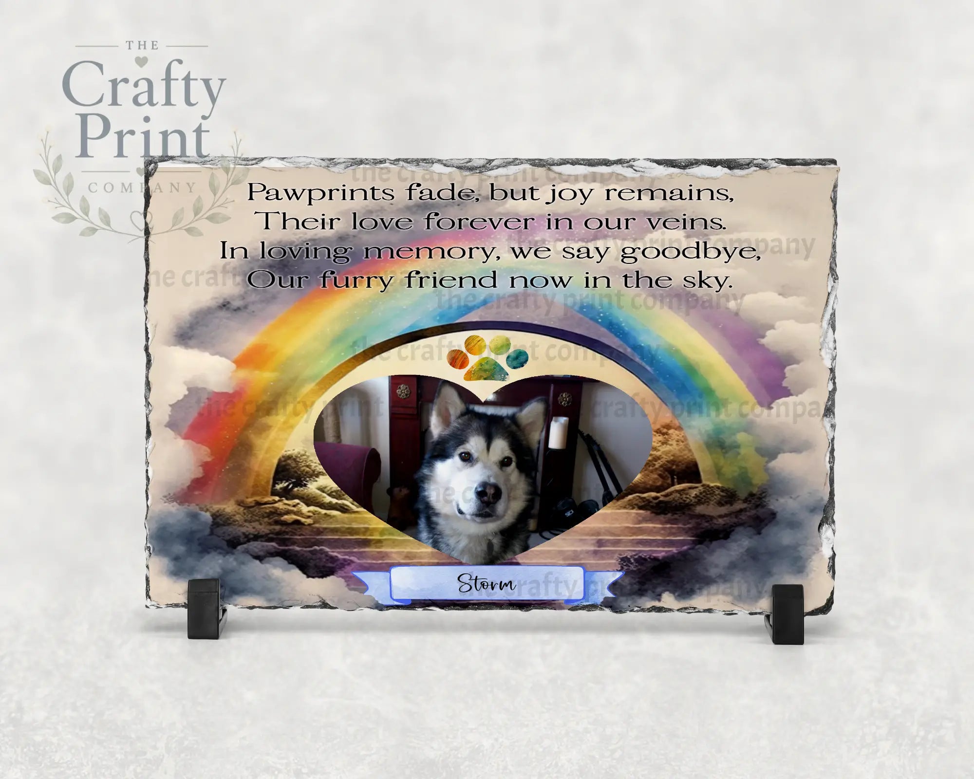 Dog Cat Memorial Rainbow Personalised Slate - Blue - Gift