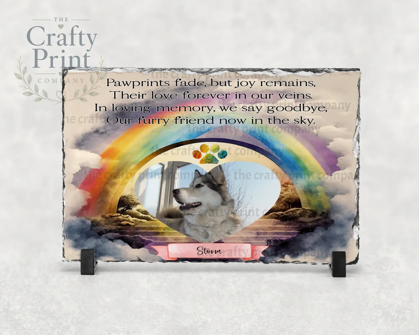 Dog Cat Memorial Rainbow Personalised Slate - Pink - Gift