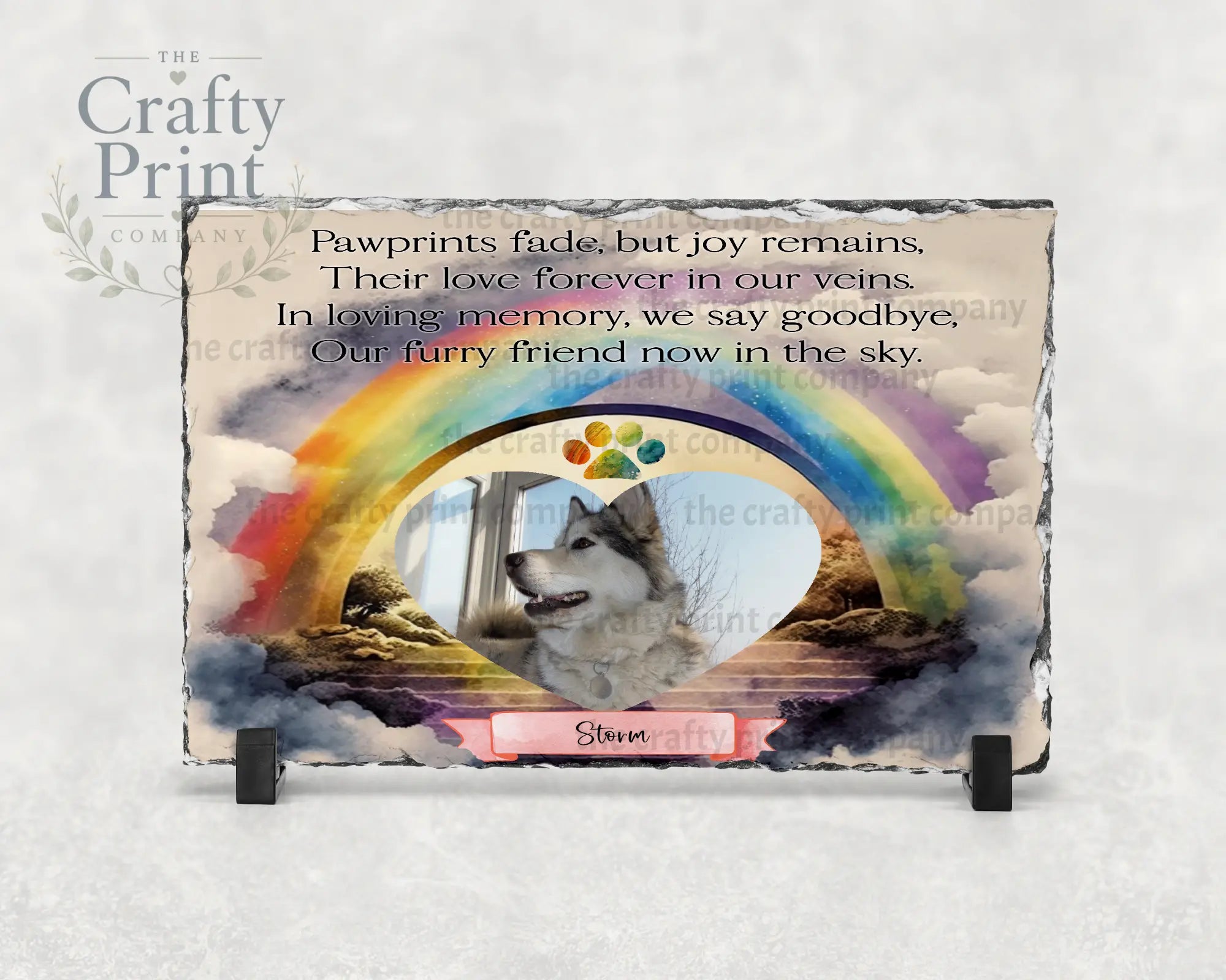 Dog Cat Memorial Rainbow Personalised Slate - Pink - Gift