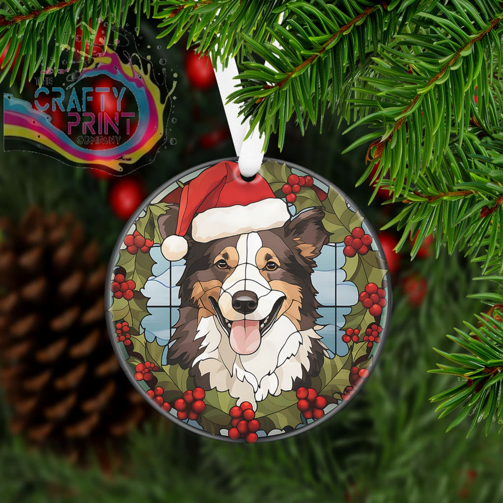 Dog Christmas Acrylic Bauble Stained Glass Look - Collie