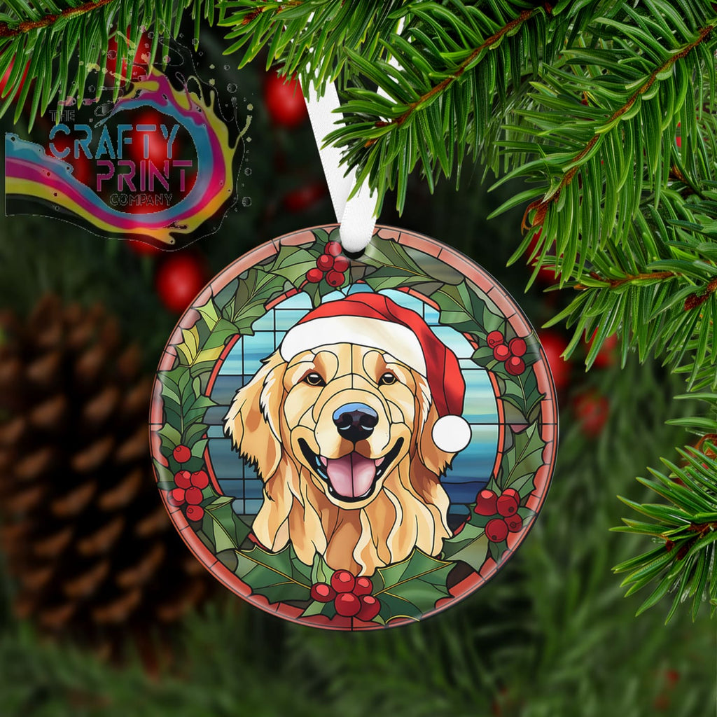 Dog Christmas Acrylic Bauble Stained Glass Look - Golden