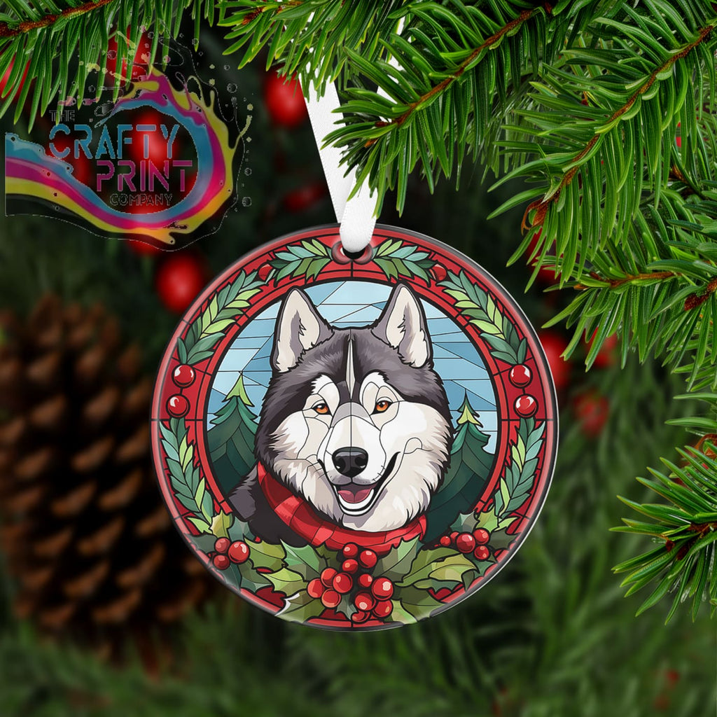 Dog Christmas Acrylic Bauble Stained Glass Look - Siberian