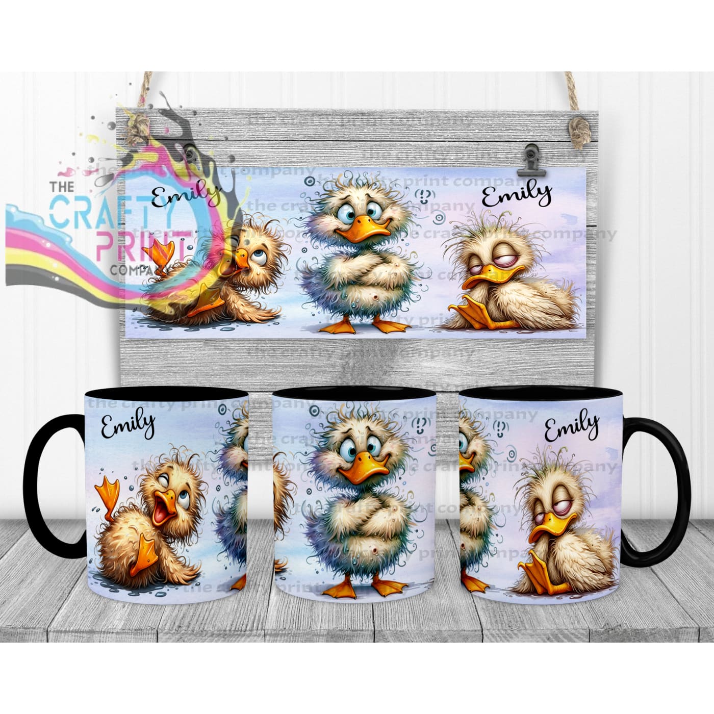 Duck Funny Faces Mug - Black Handle & Inner - Mugs
