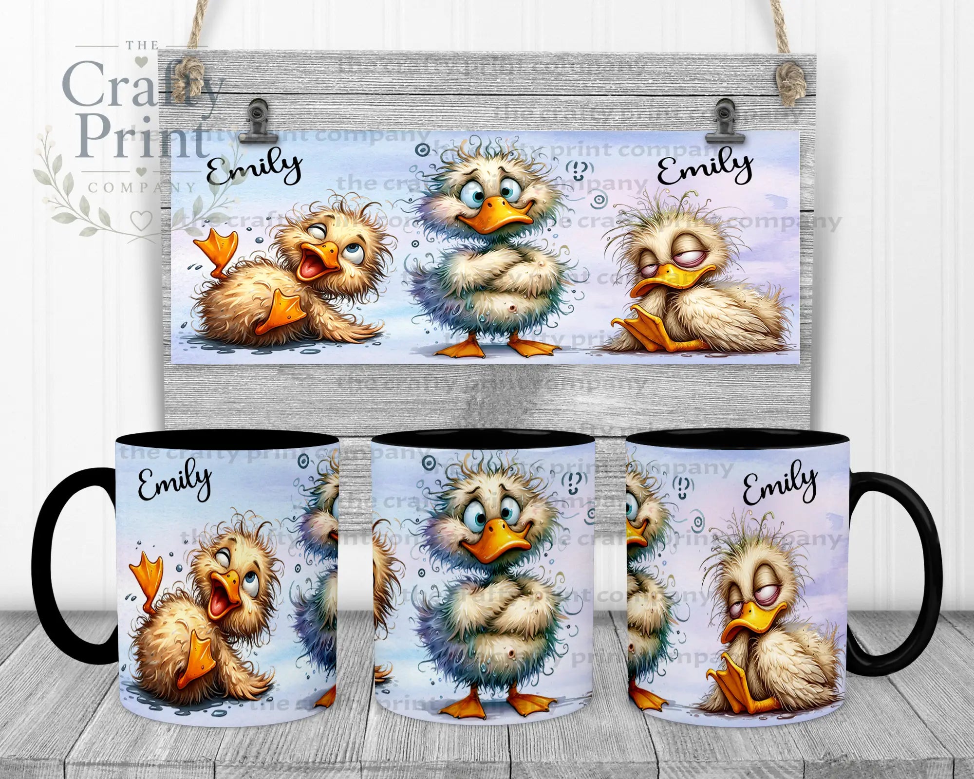 Duck Funny Faces Mug - Black Handle & Inner - Mugs