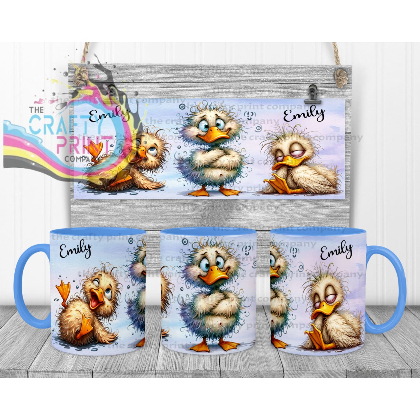 Duck Funny Faces Mug - Blue Handle & Inner - Mugs