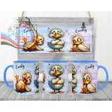 Duck Funny Faces Mug - Blue Handle & Inner - Mugs