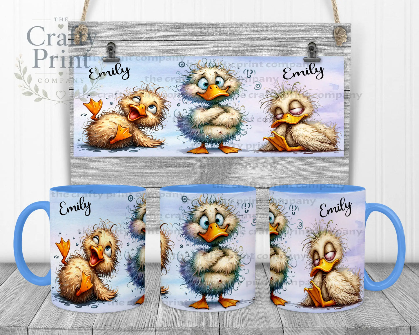 Duck Funny Faces Mug - Blue Handle & Inner - Mugs