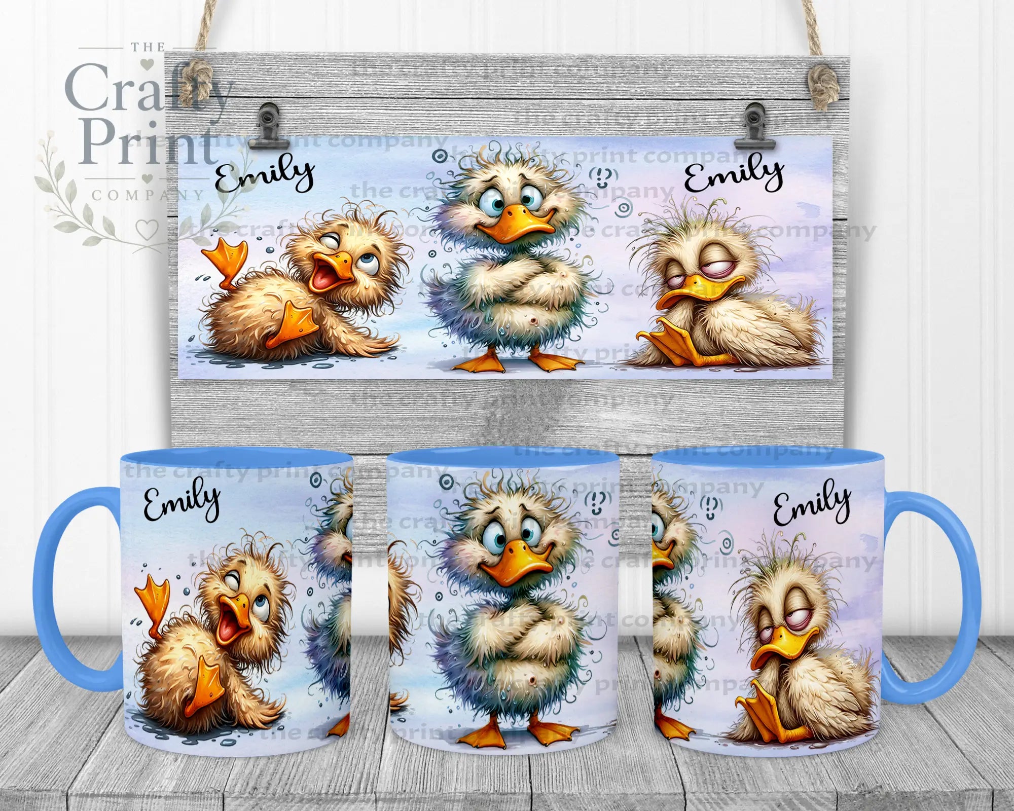 Duck Funny Faces Mug - Blue Handle & Inner - Mugs