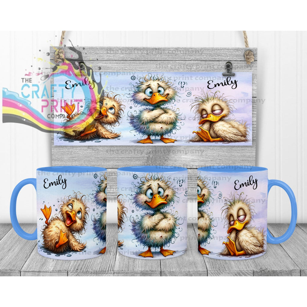Duck Funny Faces Mug - Blue Handle & Inner - Mugs