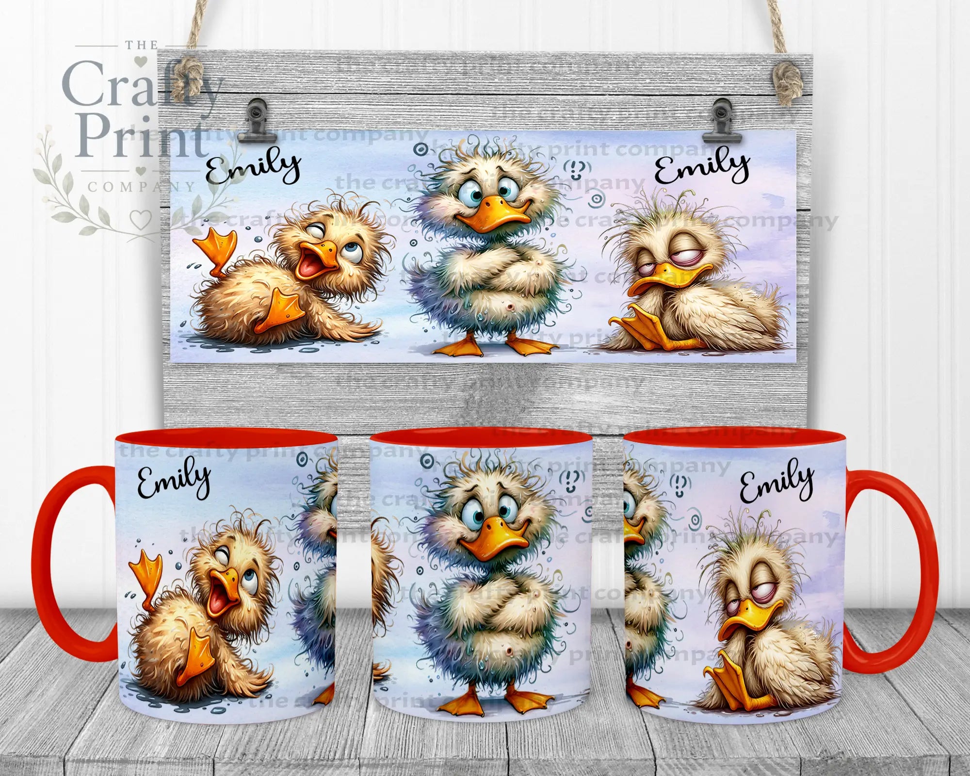 Duck Funny Faces Mug - Red Handle & Inner - Mugs