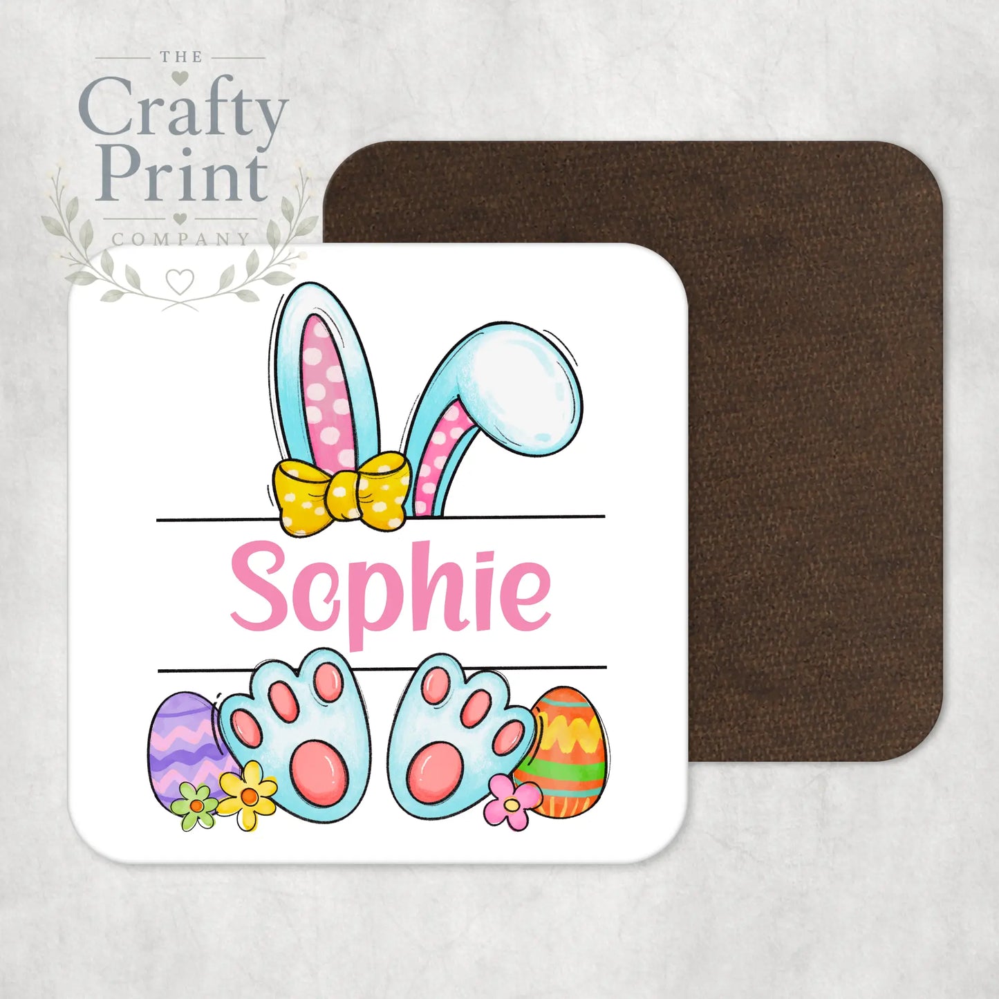 Easter Bunny Ears Feet Personalised Coaster - Pink