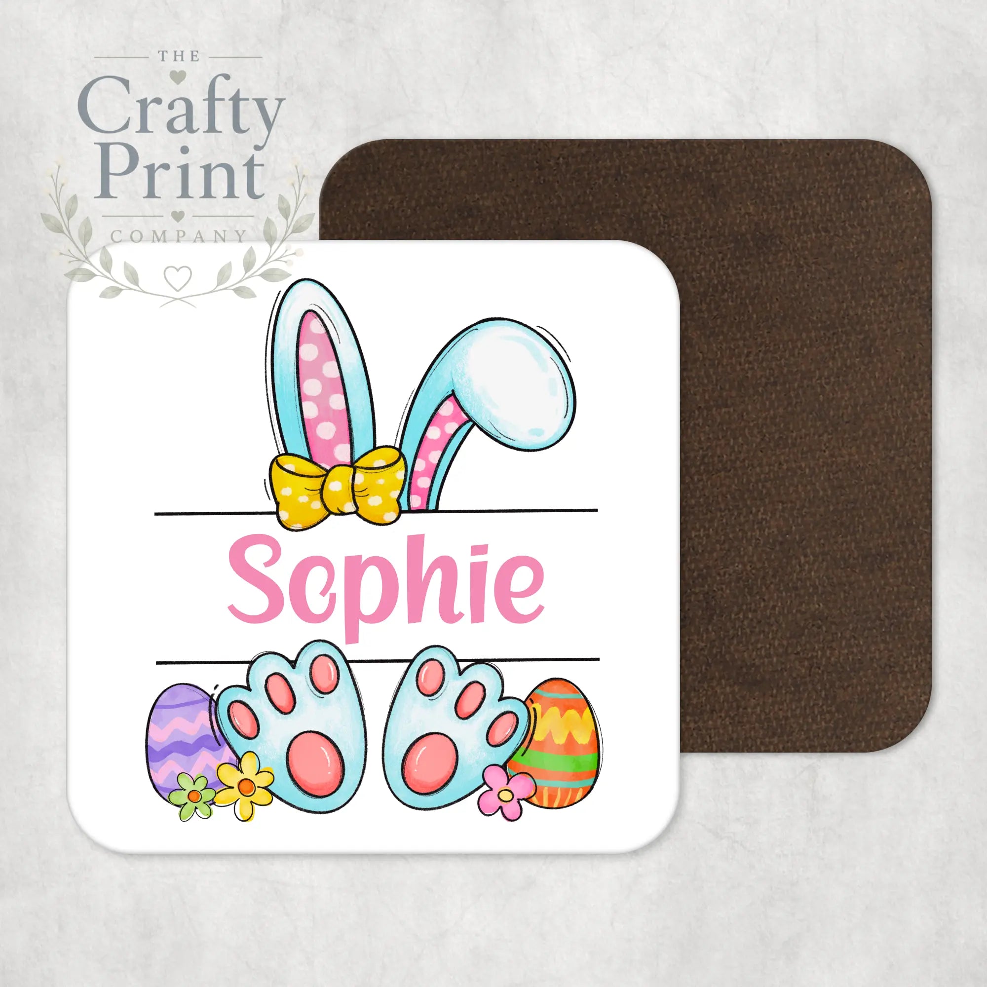 Easter Bunny Ears Feet Personalised Coaster - Pink
