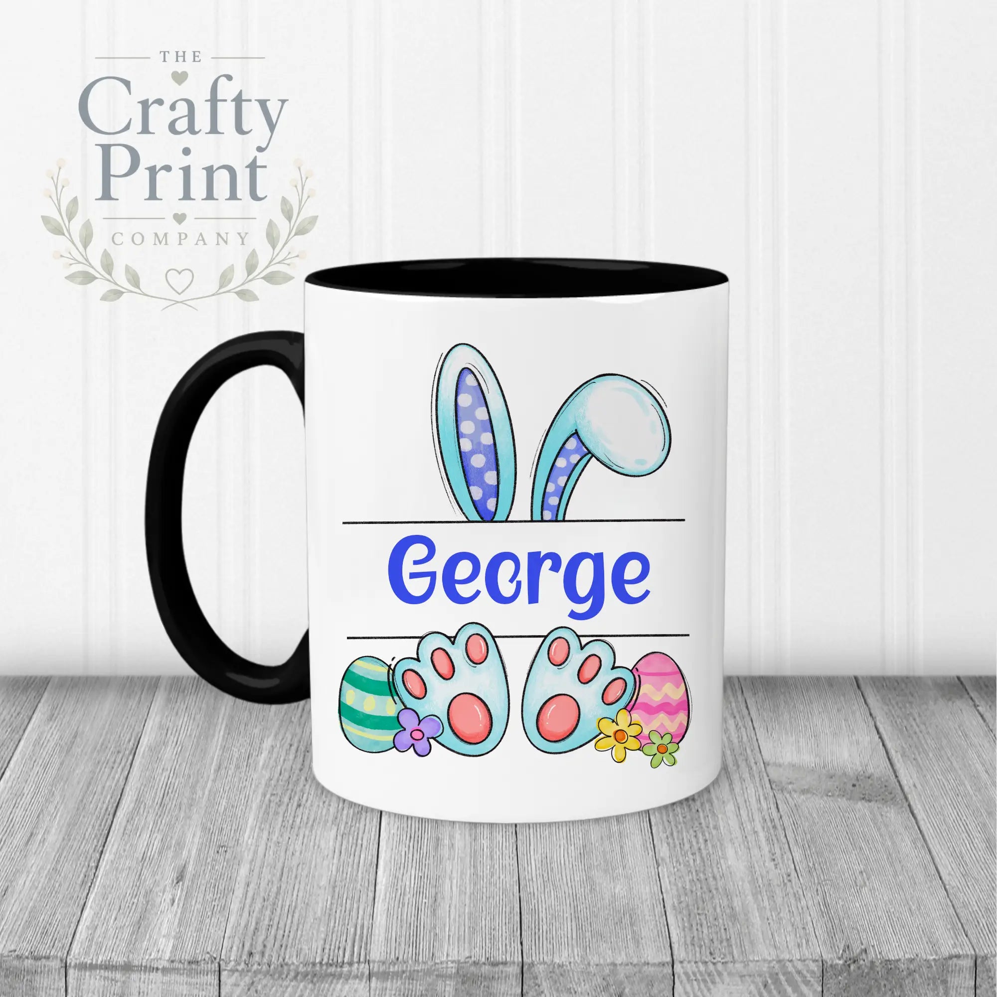 Easter Bunny Ears Feet Personalised Mug - Black Handle &