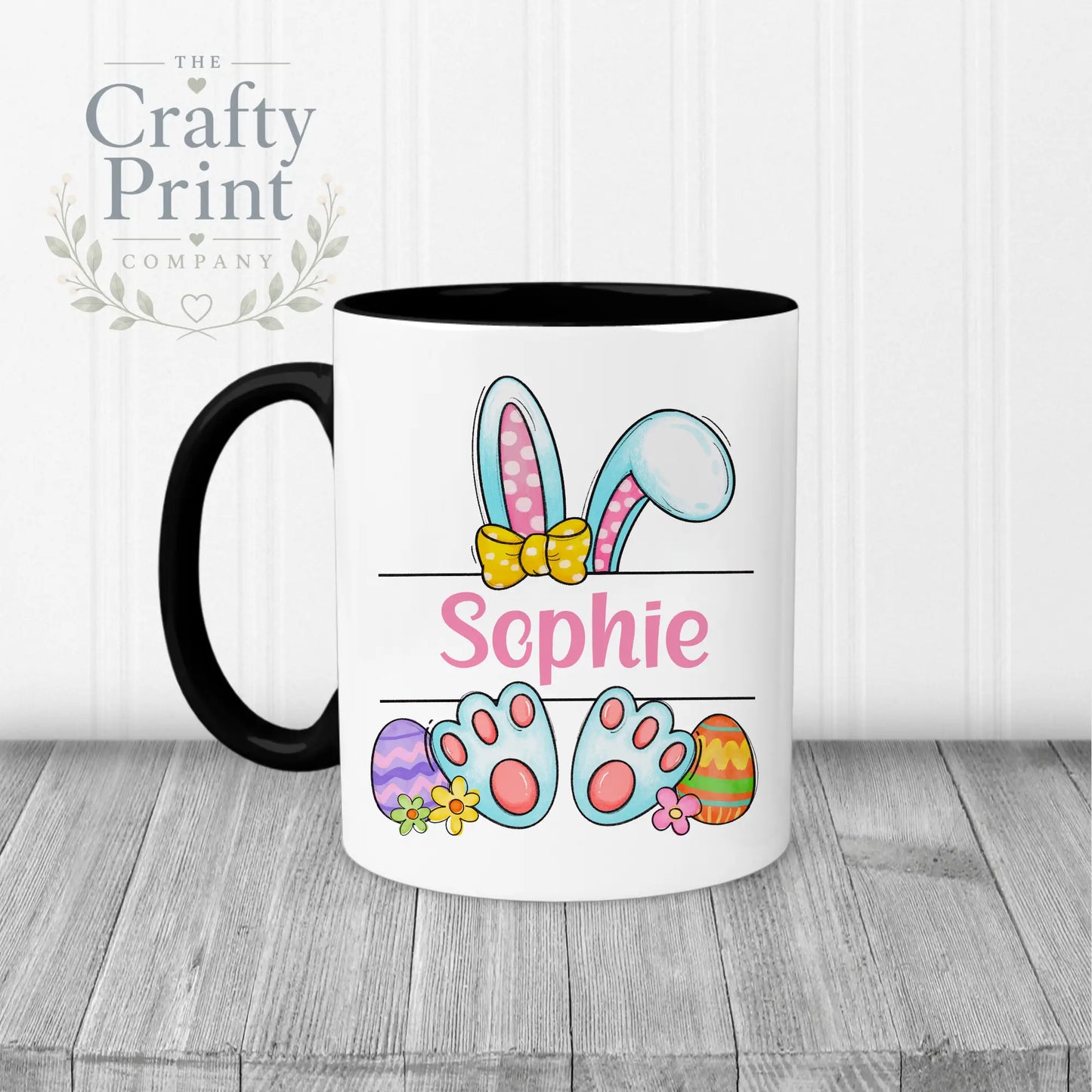 Easter Bunny Ears Feet Personalised Mug - Black Handle &