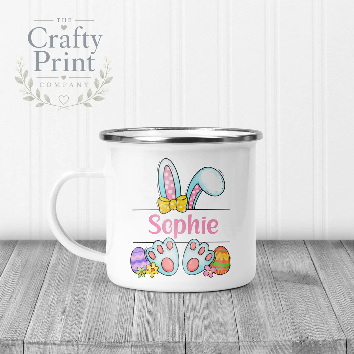 Easter Bunny Ears Feet Personalised Mug - Enamel / Pink