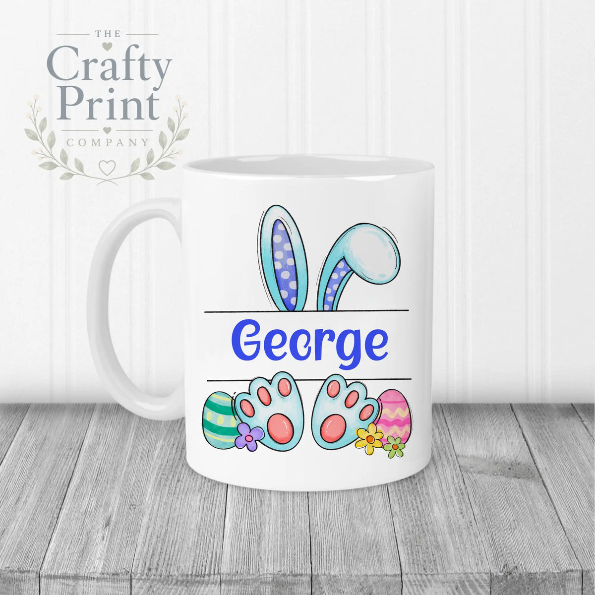 Easter Bunny Ears Feet Personalised Mug - White Handle &