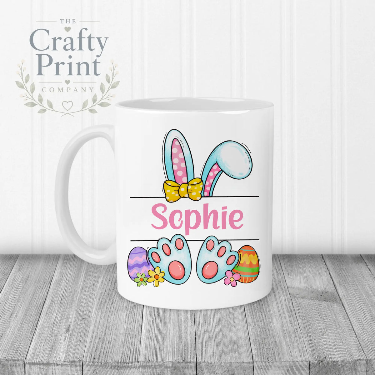 Easter Bunny Ears Feet Personalised Mug - White Handle &