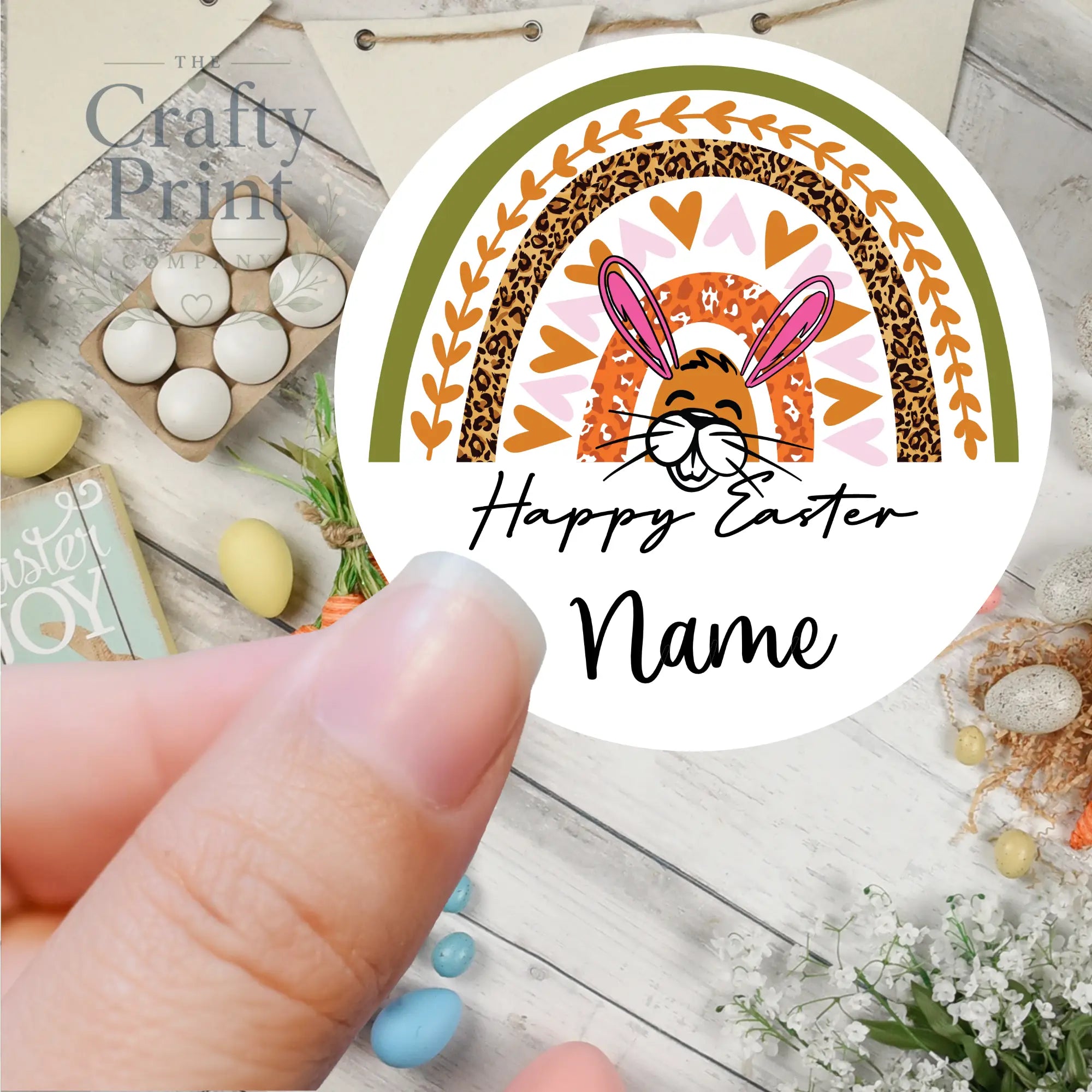 Easter Rainbow Bunny Face Personalised Printed Sticker